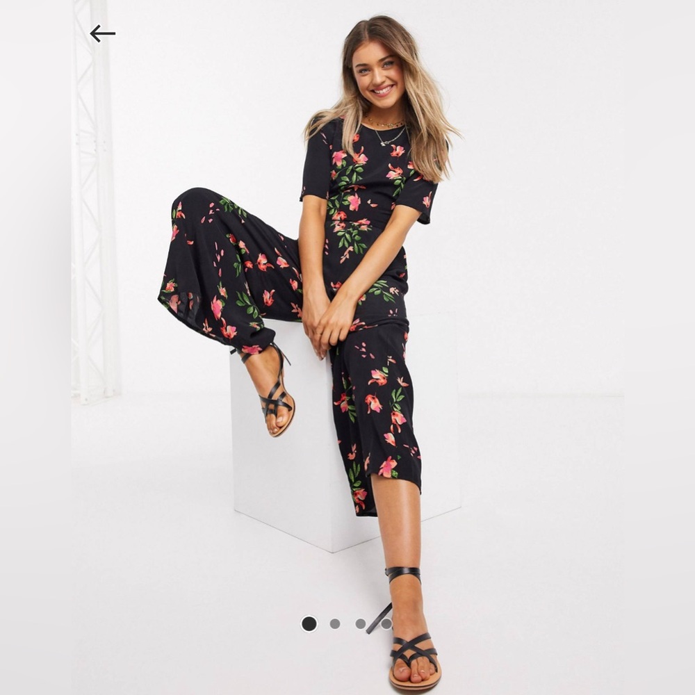 ASOS DESIGN tea jumpsuit with button back detail in floral print